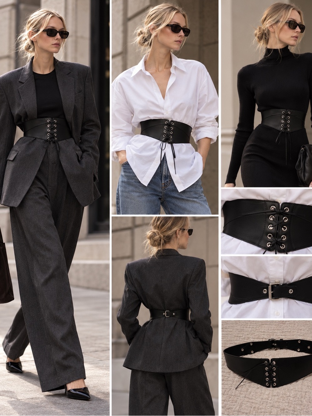 CLUB MONACO CORSET LACED BLACK BELT, 100% LEATHER, SZ 30
